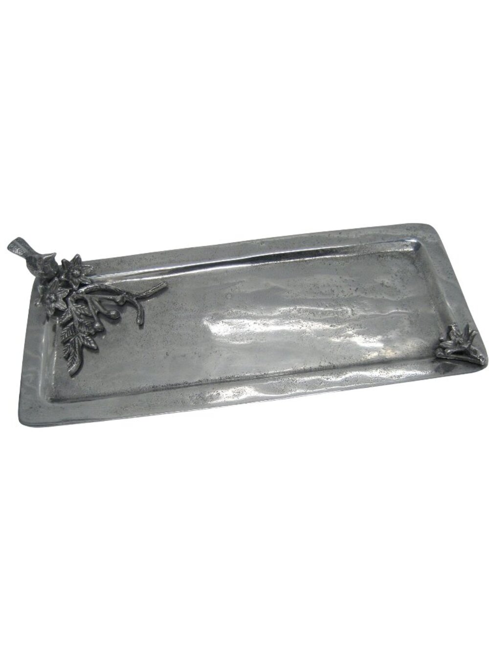 Charcuterie Cheese Tray Pewter Rectangular Raised Bird & Floral Design 17" x 7"